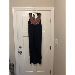 Fifth & Park Hi Low Navy Blue Dress Embroidered Size 4 Boho Y2K Modest  Tank